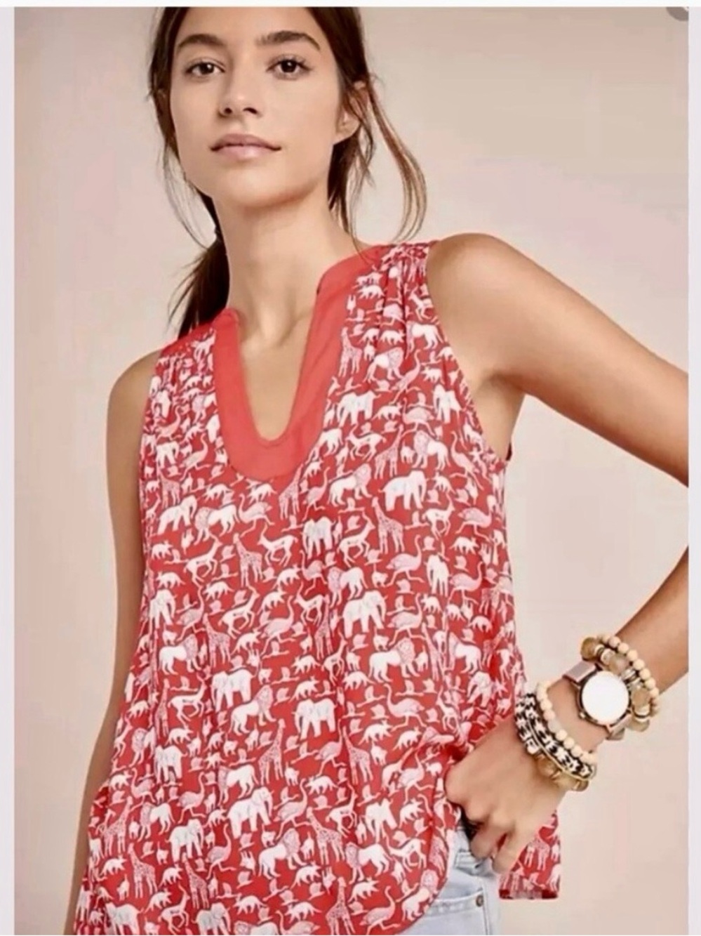 Anthropologie Maeve Melange Animal Safari Print Tank Top